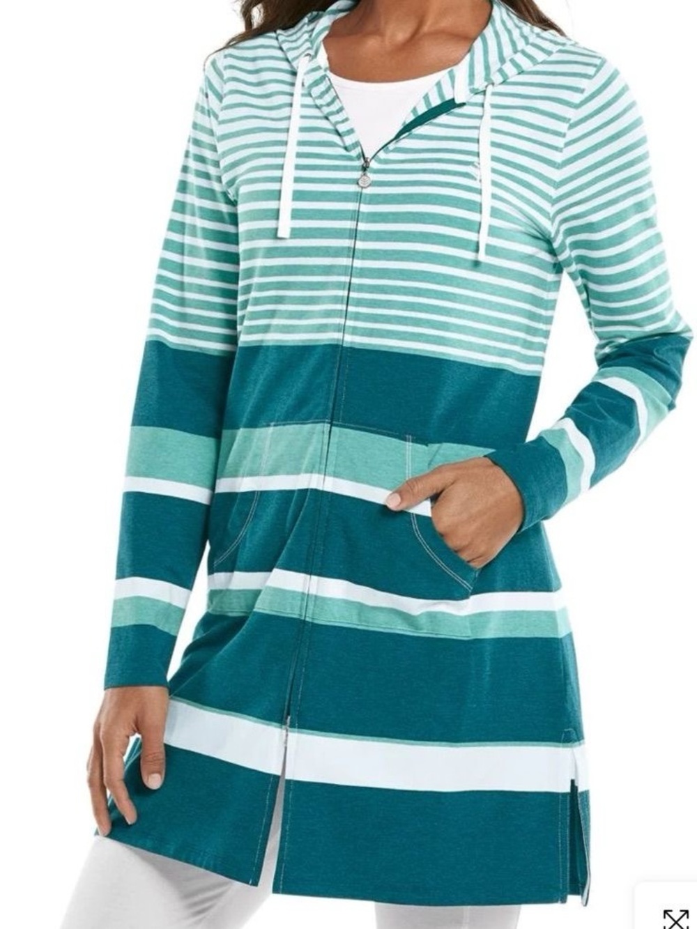 Coolibar Cabana Hoodie Long Sleeve UV Protection Zip-Up.